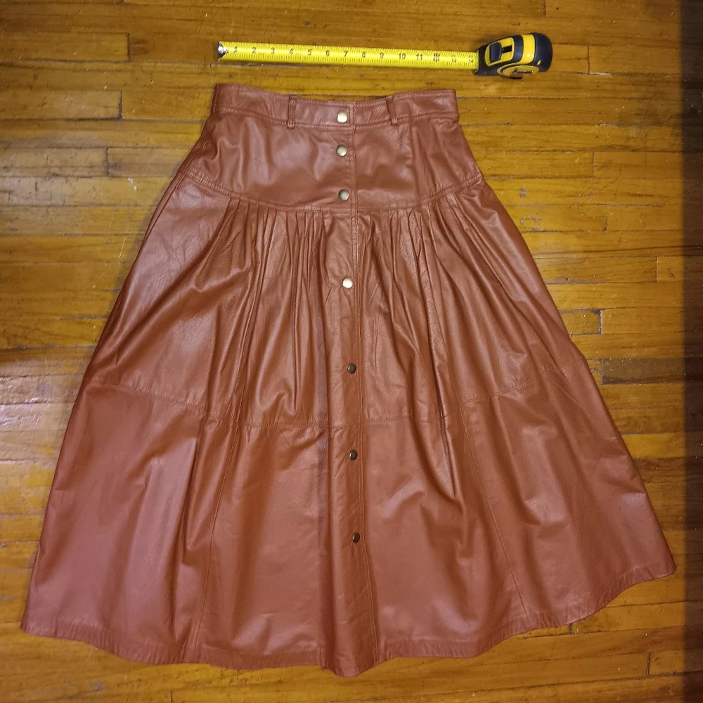 Toffs Vintage Brown Leather Button-Up Skirt With Pockets